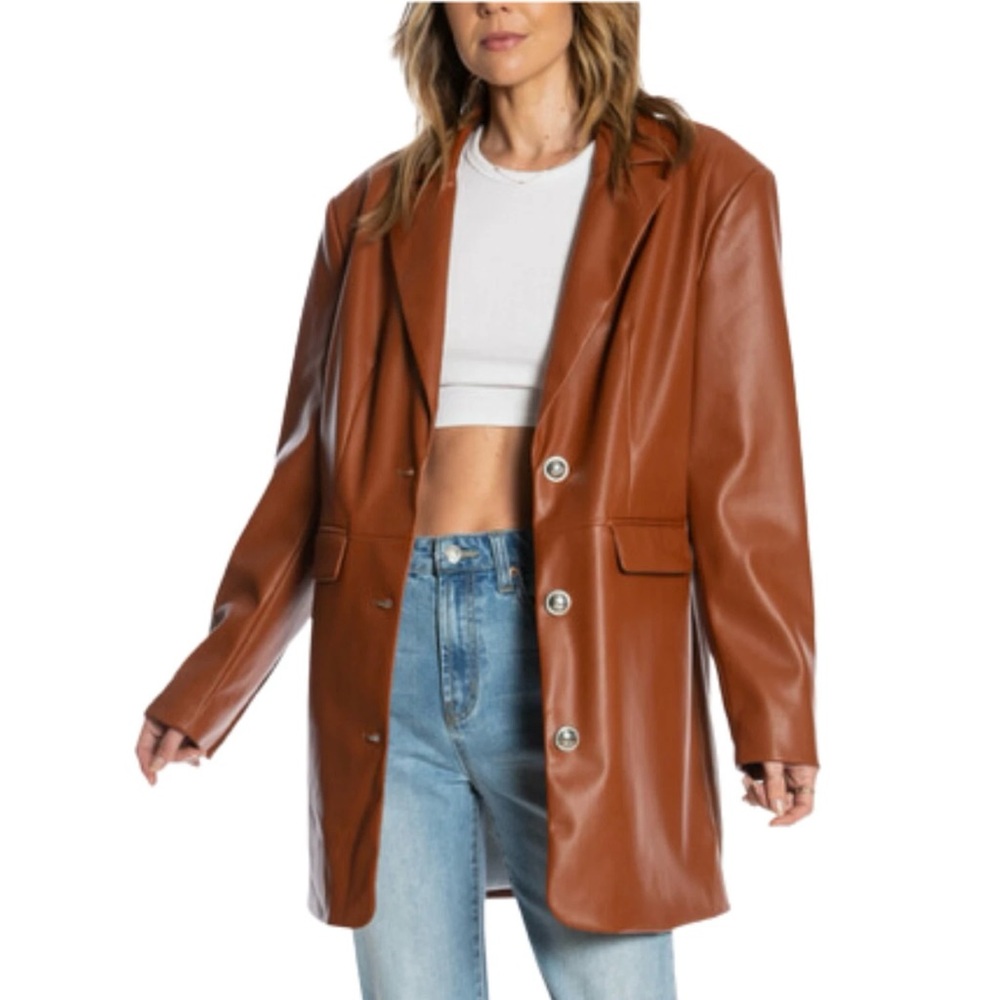 Juicy Couture Brown Blazer Smooth Leather Minimalist Design